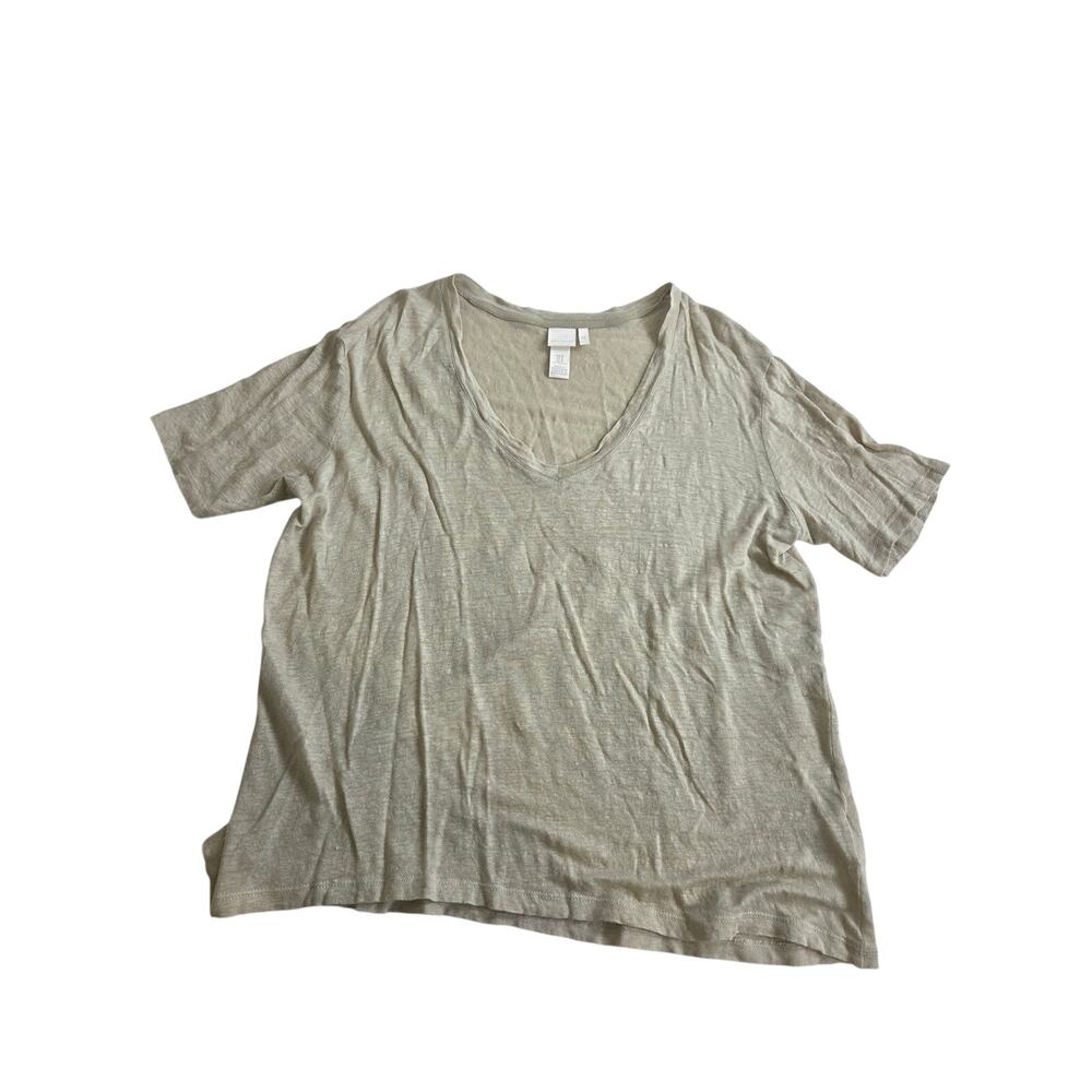 H & M Beige T-shirt Linen V neck Medium  Women's
